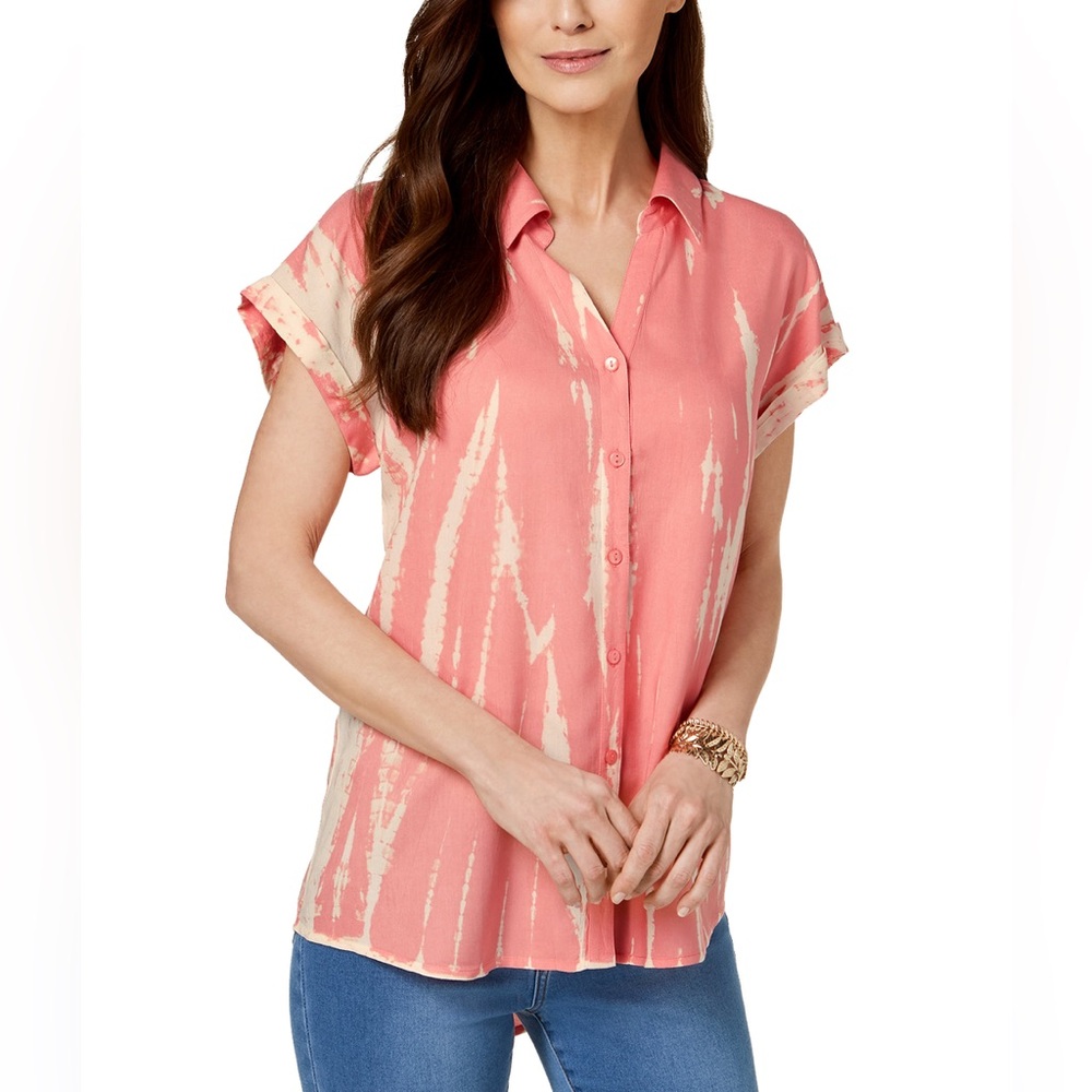Style & Co Women's Tie-Dye-Print High-Low Shirt (large) gently worn